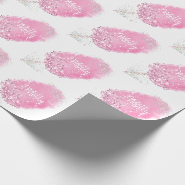 Papel De Regalo Purpurina de caramelo de algodón linda chica rosa (Esquina)