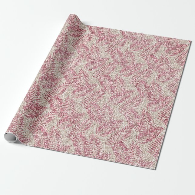Papel De Regalo Purpurina de Crema Rosa Rosa Glitz Hojas Tropicale (Desenrollado)