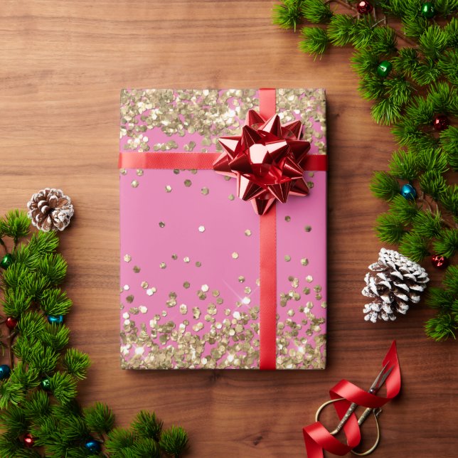 Papel De Regalo Purpurina de espuma de oro rosa (Regalo de vacaciones)