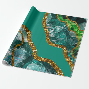 Papel De Regalo Purpurina de Geode de Emerald Green y Gold Agate