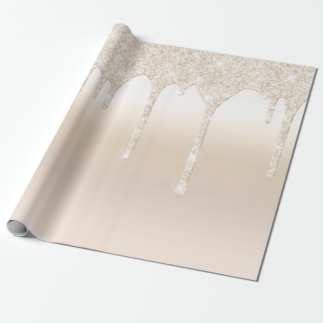 Papel De Regalo Purpurina de goteo Champagne Gold (Desenrollado)