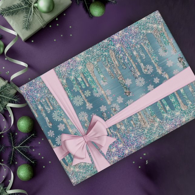 Papel De Regalo purpurina de goteo de agua azul de hielo de moda (Subido por el creador)