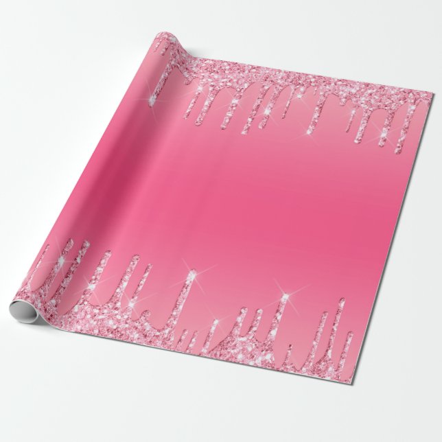 Papel De Regalo Purpurina de goteo rosa Girly Moda moderna (Desenrollado)