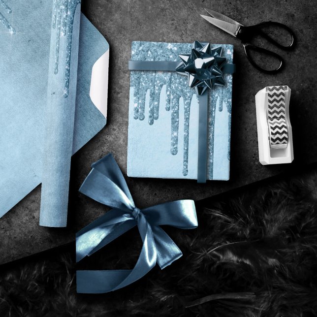 Papel De Regalo Purpurina de hielo de goteo | Blue Faux Sparkle Me (Subido por el creador)