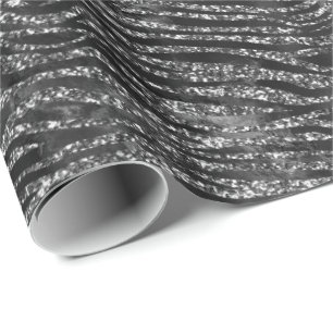 Papel De Regalo Purpurina de imitación Black Silver Zebra Print