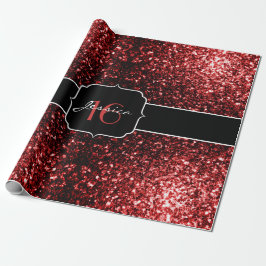 Papel De Regalo Purpurina de imitación rojo oscuro enciende Glamou