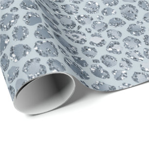 Papel De Regalo Purpurina de impresión Denim Blue Leopard