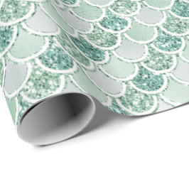 Papel De Regalo Purpurina de la Sirena de Girly Mint Pearl
