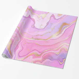 Papel De Regalo Purpurina de mármol de lujo Pink Purple Gold