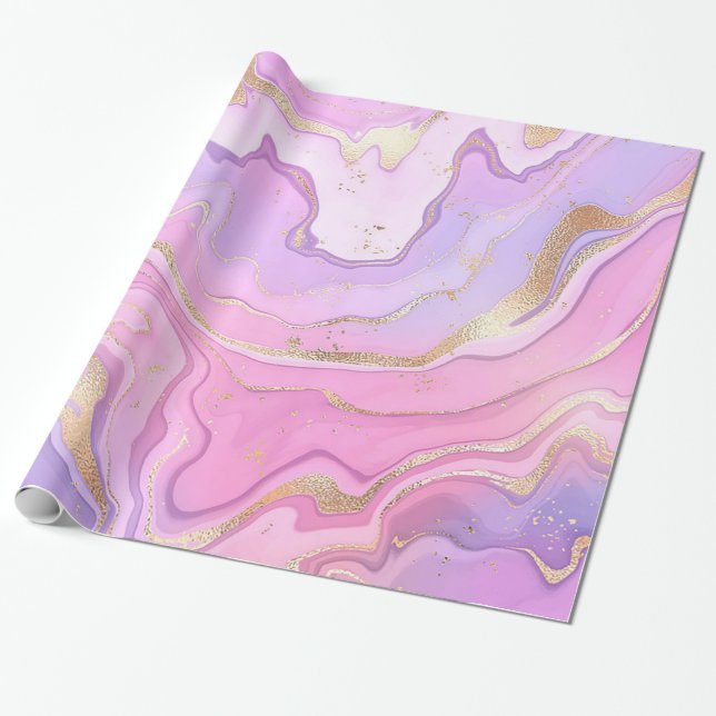 Papel De Regalo Purpurina de mármol de lujo Pink Purple Gold (Desenrollado)