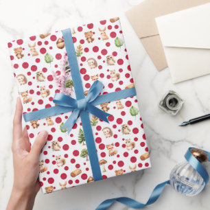 Papel De Regalo Purpurina de Navidades de animales de Woodland