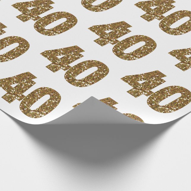 Papel De Regalo Purpurina de Oro 40 cumpleaños (Esquina)