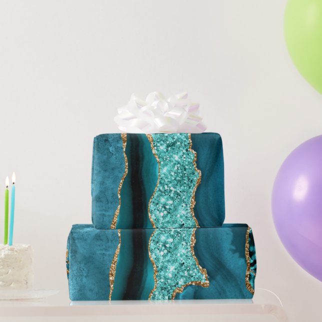 Papel De Regalo Purpurina de oro azul verde azulado Marble Aqua Tu (Regalos de fiesta)