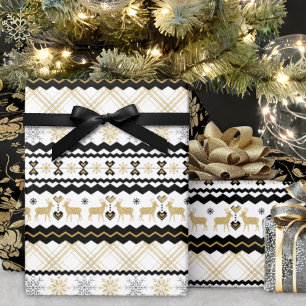 Papel De Regalo Purpurina de oro Copos de nieve Patrón nórdico bla