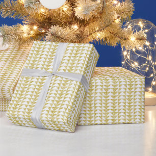 Papel De Regalo Purpurina de oro falso y patrón de triángulos blan