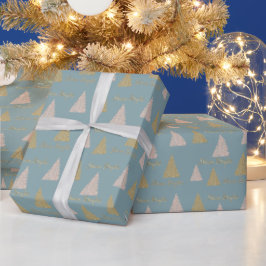 Papel De Regalo Purpurina de oro gris azul brillan árboles navideñ