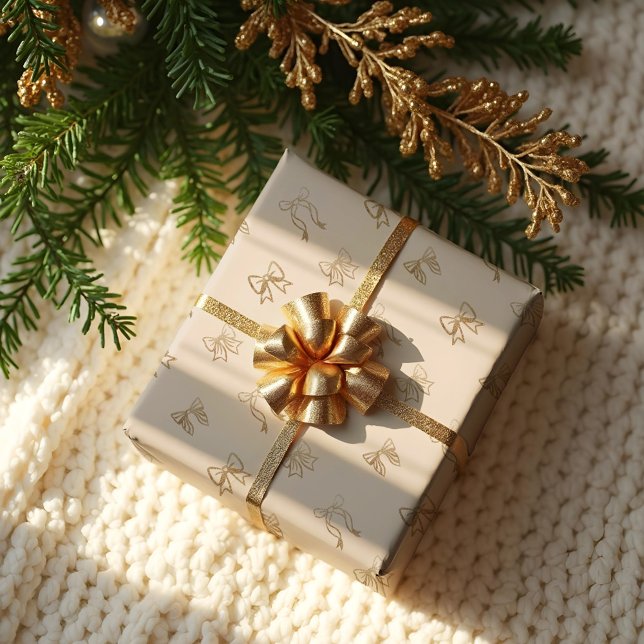 Papel De Regalo Purpurina de oro Navidades brillantes y elegantes  (Gold Glitter Whimsical Elegant Christmas Bows Wrapping Paper)