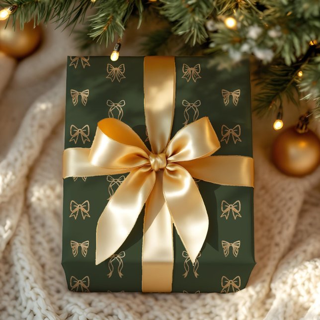 Papel De Regalo Purpurina de oro Navidades brillantes y elegantes  (Gold Glitter Whimsical Elegant Christmas Bows Wrapping Paper)