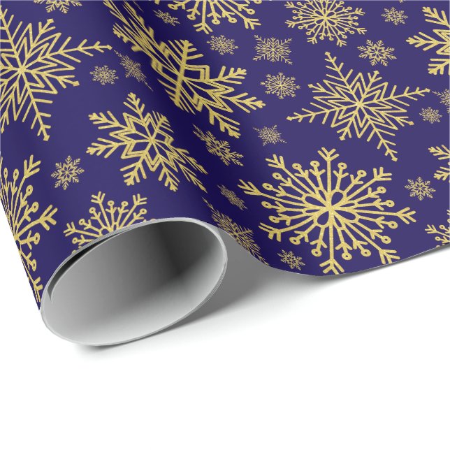 Papel De Regalo Purpurina de oro Snowflakes (Esquina del rollo)
