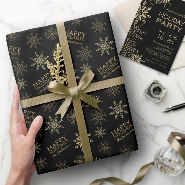 Papel De Regalo Purpurina de oro Snowflakes Happy Holidays Name Bl (Subido por el creador)