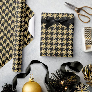 Papel De Regalo Purpurina de oro y Navidades Glam Black Houndstoth