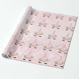 Papel De Regalo Purpurina de parkol de unicornio con floral rosada