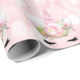 Papel De Regalo Purpurina de parkol de unicornio con floral rosada