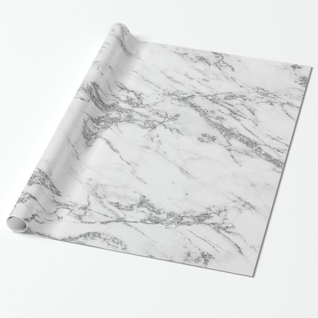 Papel De Regalo Purpurina de plata de moda Marble Glossy (Desenrollado)