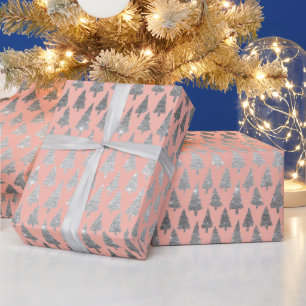 Papel De Regalo Purpurina de plata metálica xmas árboles regalo