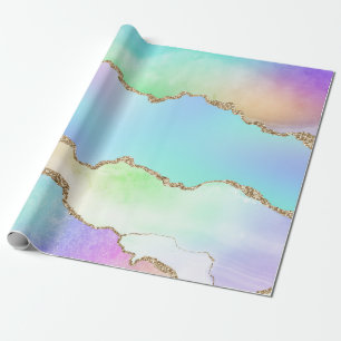 Papel De Regalo Purpurina de Rainbow Agate Pastel Faux
