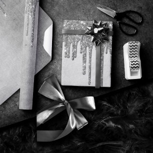 Papel De Regalo Purpurina de Silvery de goteo   Platinum Faux Meta