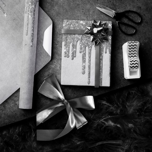 Papel De Regalo Purpurina de Silvery de goteo | Platinum Faux Meta (Subido por el creador)