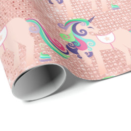 Papel De Regalo Purpurina de unicornio de espárragos de morada ros