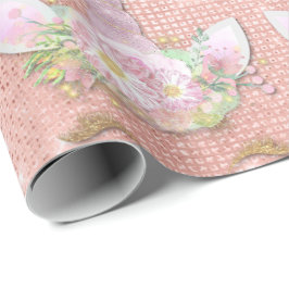 Papel De Regalo Purpurina de unicornio espárrago de oro rosado gir
