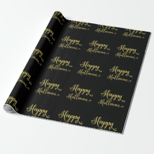 Papel De Regalo Purpurina Dorada Sobre Feliz Halloween Negro