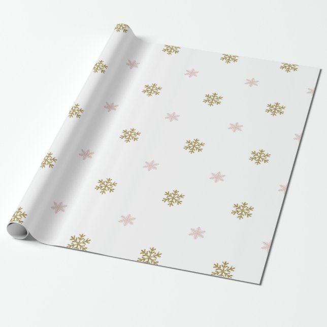 Papel De Regalo purpurina dorado y copos de nieve rosas sobre Navi (Desenrollado)