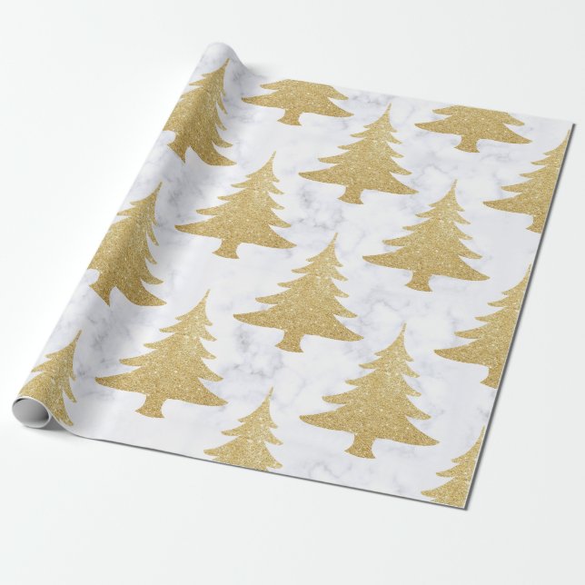 Papel De Regalo Purpurina elegante del oro y árbol de navidad de (Desenrollado)
