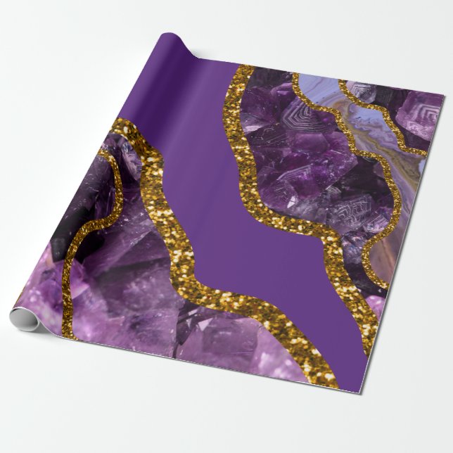 Papel De Regalo Purpurina Geode de Agate Purple & Gold (Desenrollado)