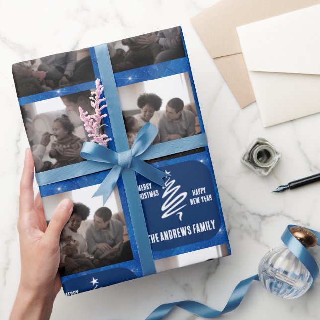 Papel De Regalo Purpurina geométrico azul de foto familiar de navi (Regalar)