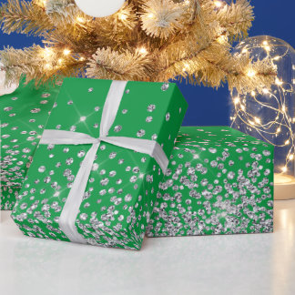 Papel De Regalo Purpurina glam diamante chispeante verde diamante