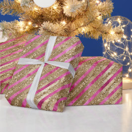 Papel De Regalo Purpurina Glam Gold Girly Pink Stripes
