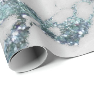 Papel De Regalo Purpurina Gris Acuático Marble Azul Brillo Brillan
