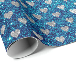 Papel De Regalo Purpurina gris dorado corazón azul turquesa océano