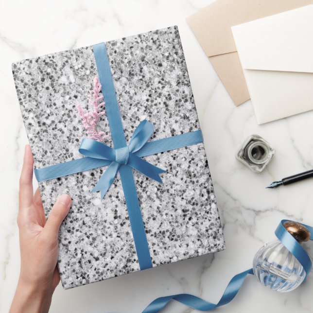 Papel De Regalo Purpurina gris plateado brillante blanco negro (Regalar)