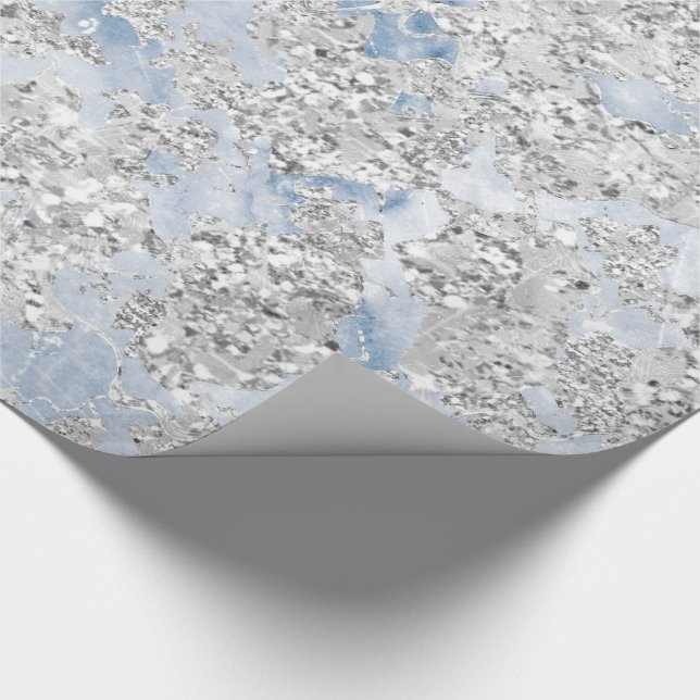 Papel De Regalo Purpurina Marble Gris Gris Plata Piedra Azul (Esquina)