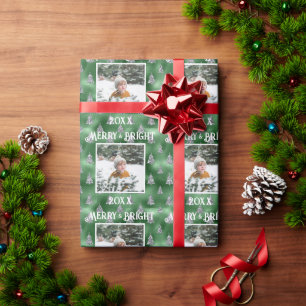 Papel De Regalo Purpurina metálico de foto brillante de Merry y Br