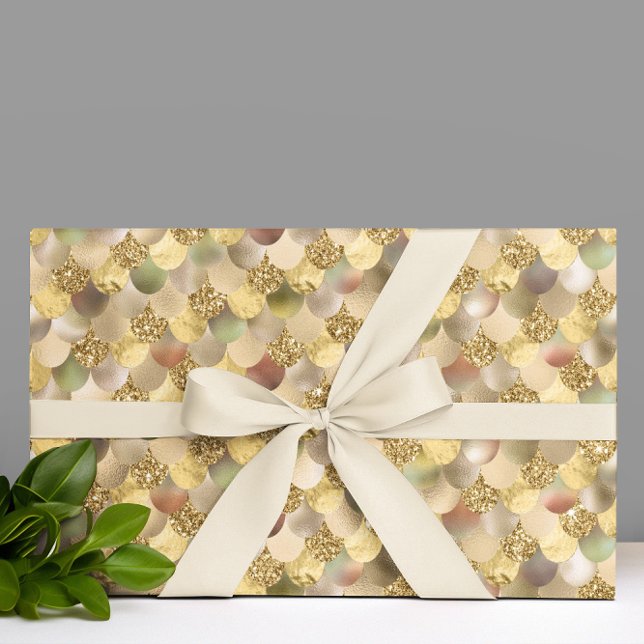 Papel De Regalo Purpurina metálico dorado mira escalas de sirenas (Subido por el creador)