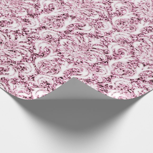 Papel De Regalo Purpurina metalizado Rosa Oro Rosa Blanco Damasco  (Esquina)