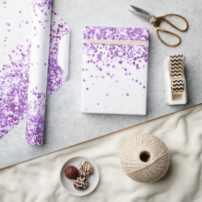 Papel De Regalo Purpurina morado blanco chispeante Navidades Navid (Artesanía)