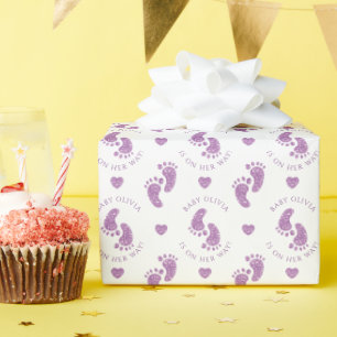 Papel De Regalo Purpurina morado de pies de bebé Baby Shower perso